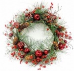 Pine needle wreath with red berries,apples & pine cone